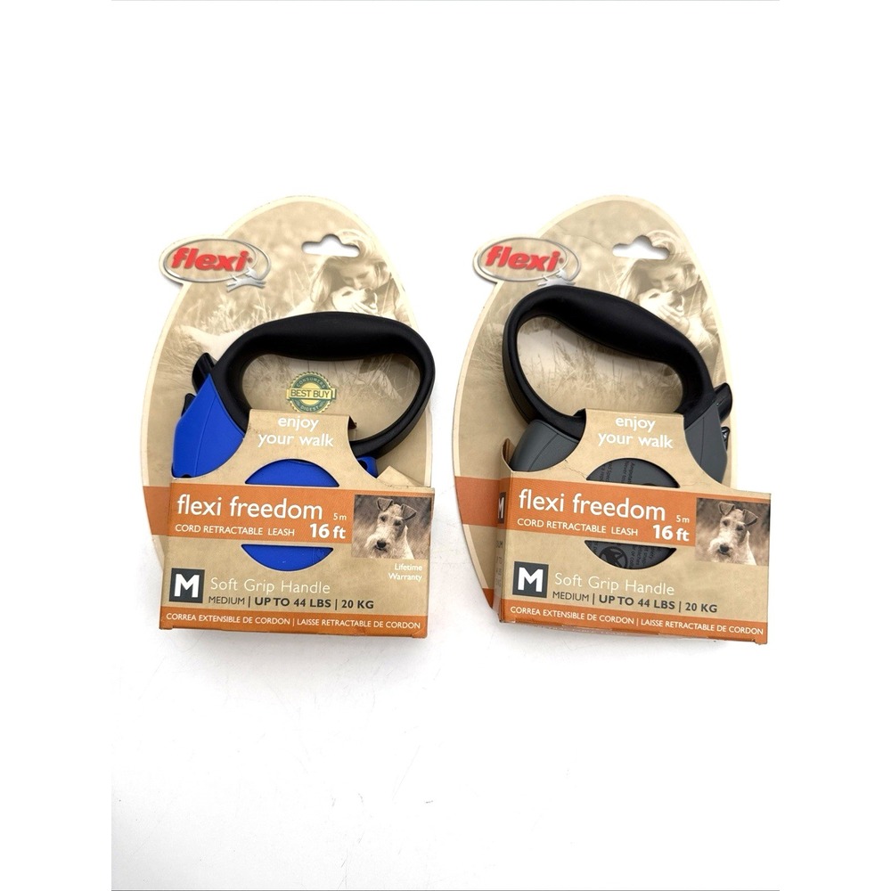 Lot of 2 Flexi Freedom Retractable Dog Leashes 16 ft Medium M 44 lbs Blue Gray